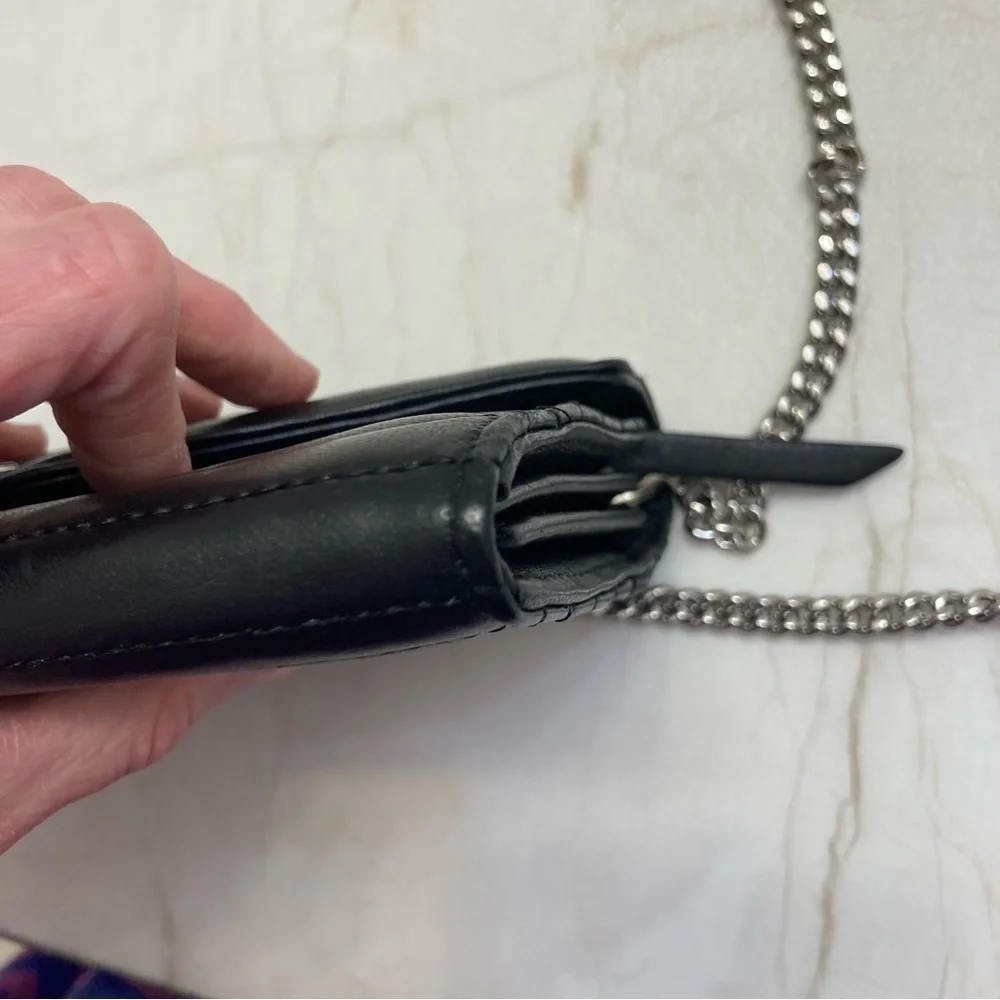 All saints black Justine quilted leather crossbody wallet bag